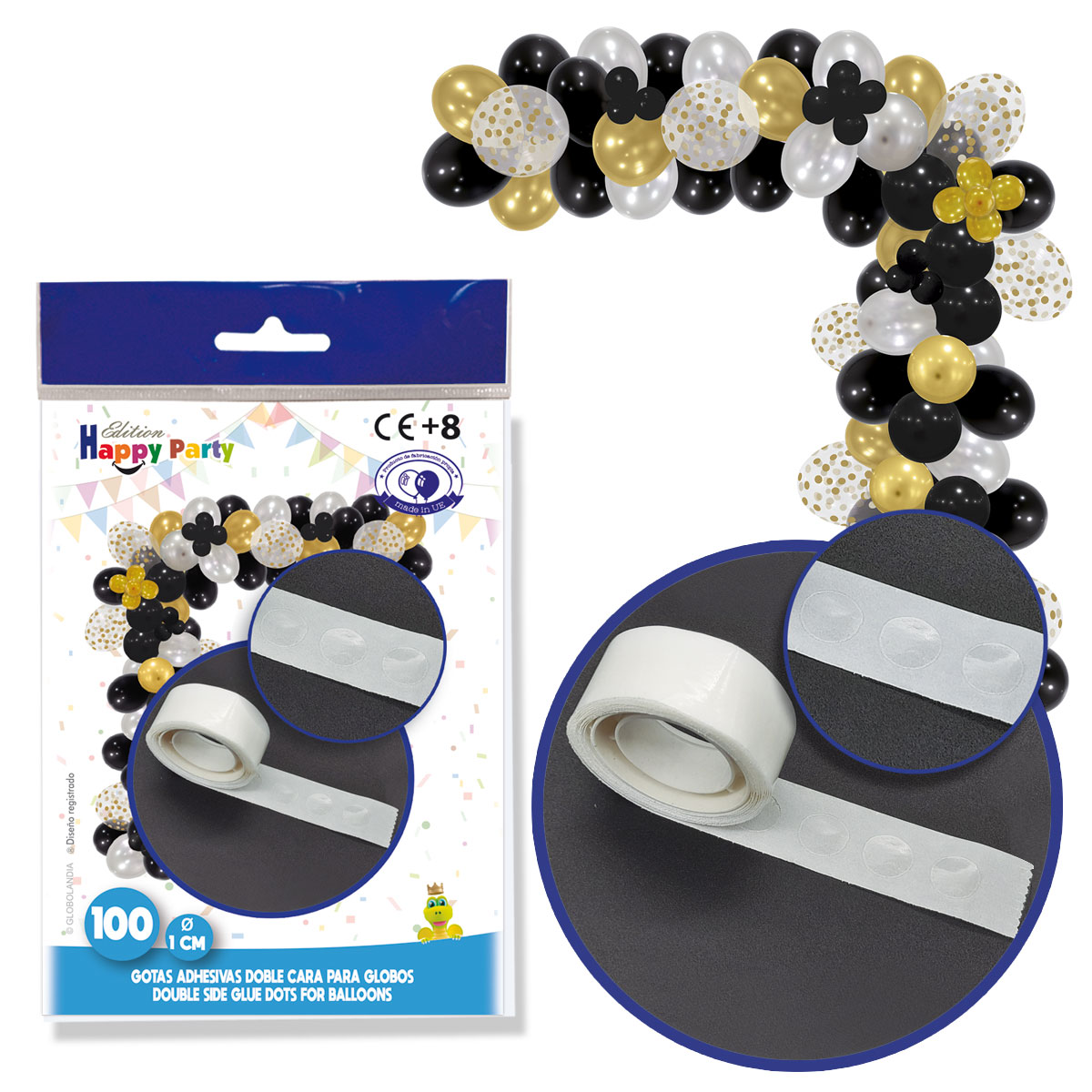 Gotas adhesivas doble cara para globos Ø 1 cm - Bolsa 100 uds