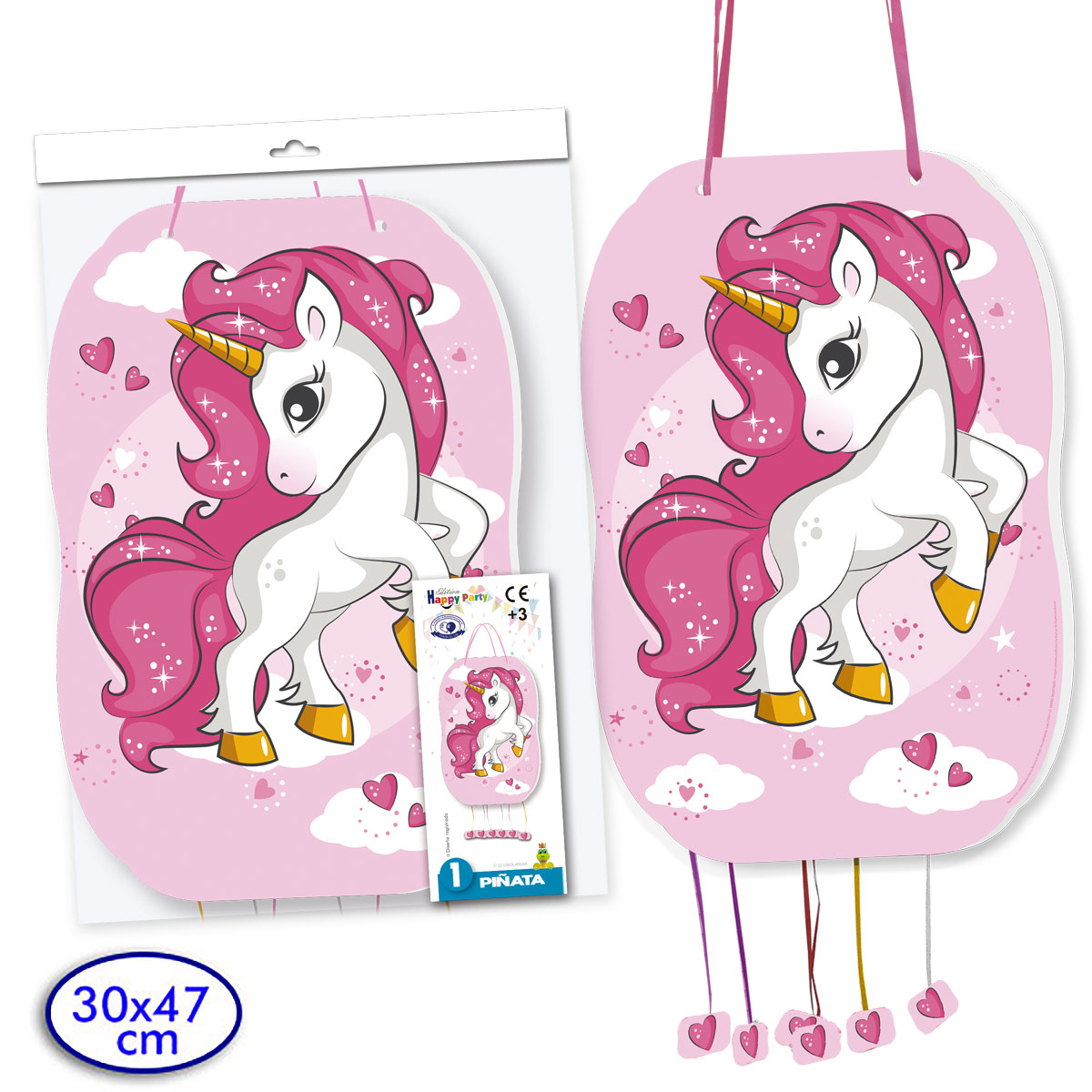 Piñata mediana Unicornio Fucsia 30x47 cm