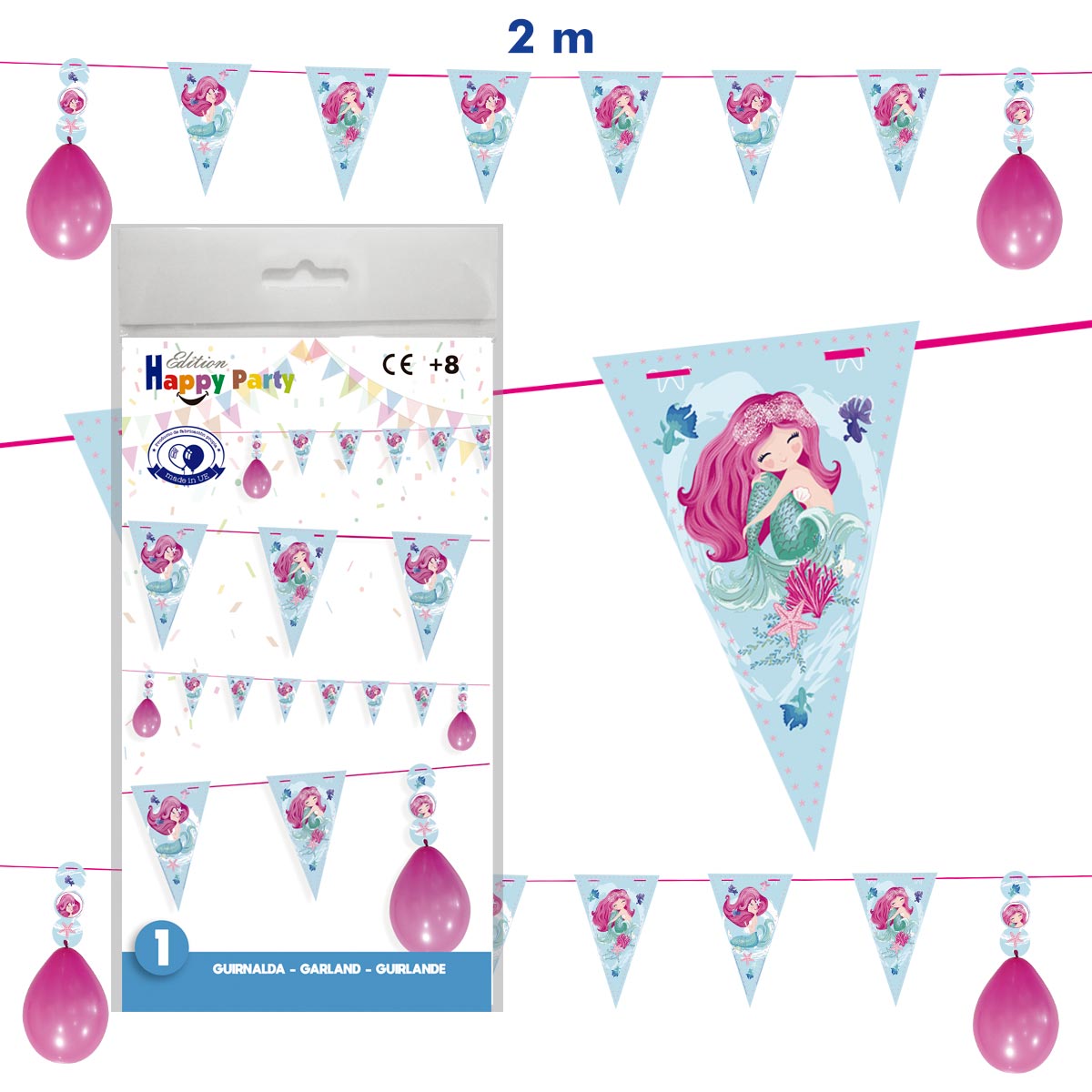 Guirnalda de banderines Sirenas 2 m con globos
