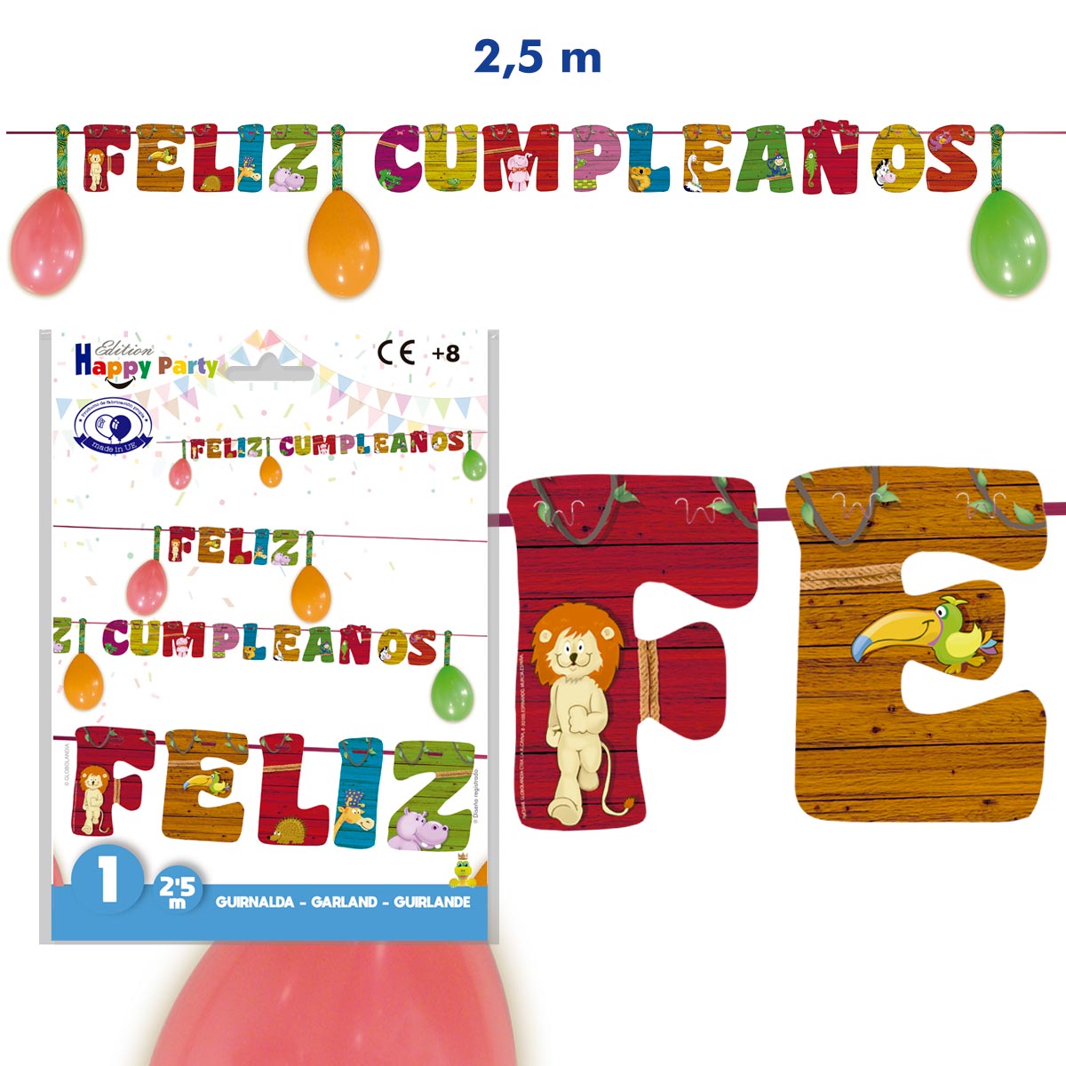 Guirnalda Feliz Cumpleaños Animales con Globos