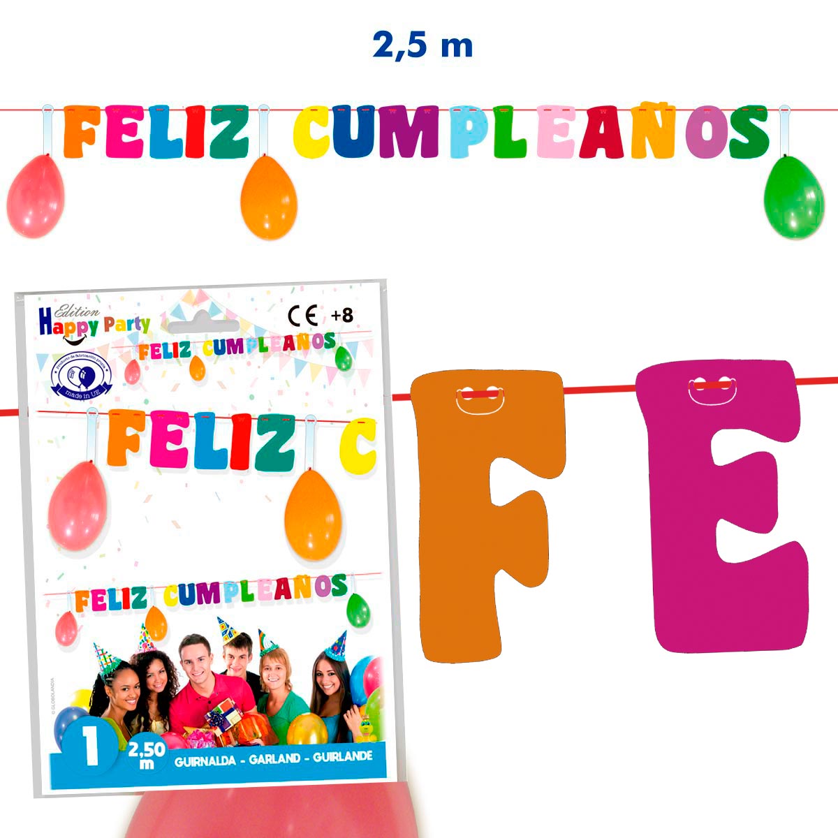 Guirnalda Feliz Cumpleaños Fluor con Globos