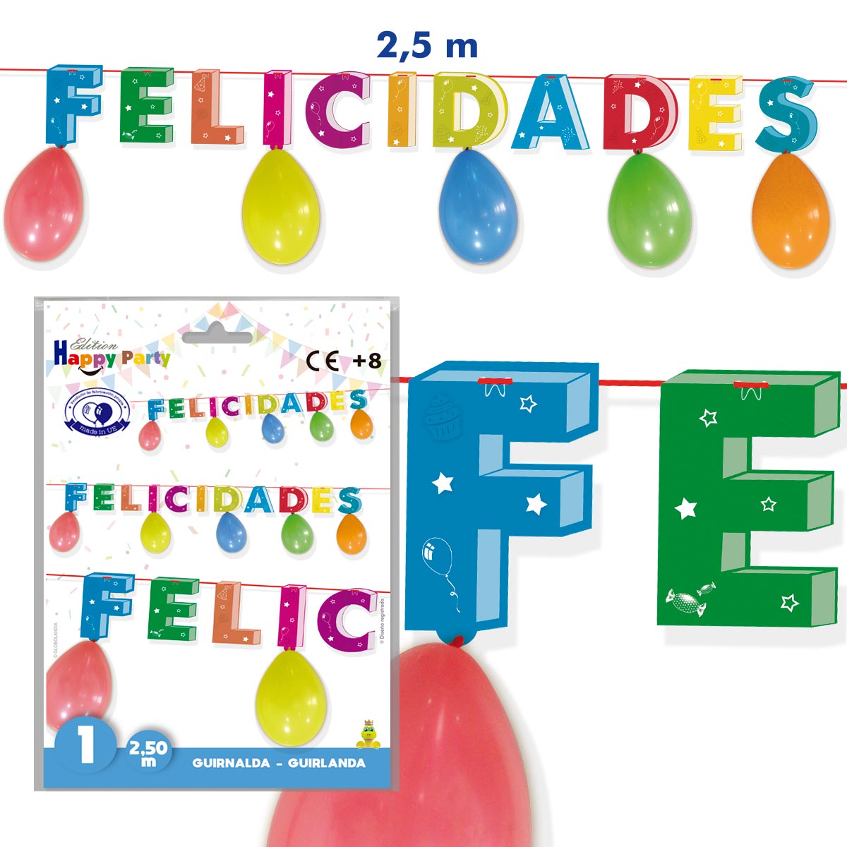 Guirnalda Felicidades Flúor con Globos
