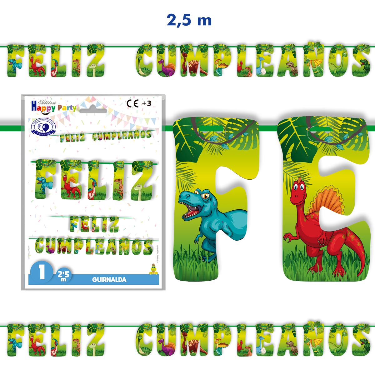 Guirnalda Dino Jurassic Feliz Cumpleaños
