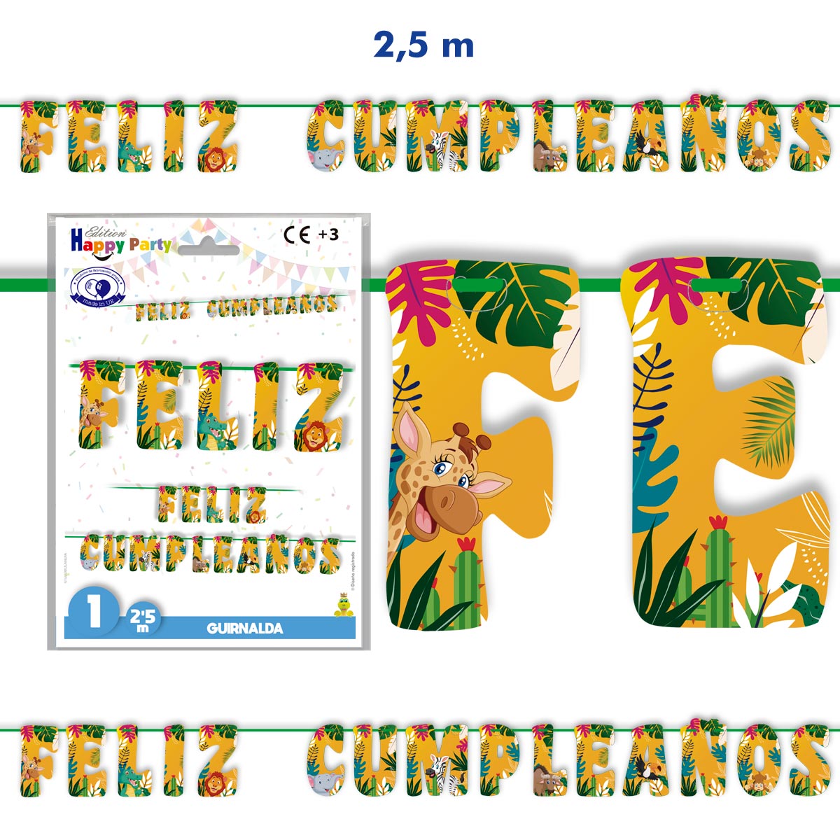 Guirnalda Feliz Cumpleaños Animales de la Jungla
