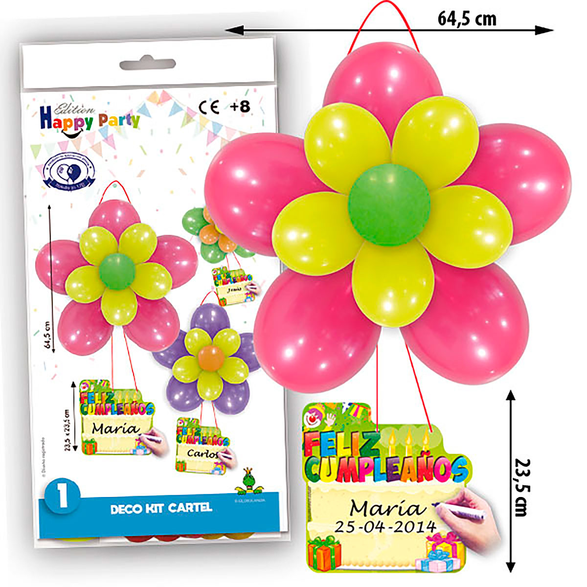 Kit Decorativo Flor de Globos con Cartel Personalizable Feliz Cumpleaños