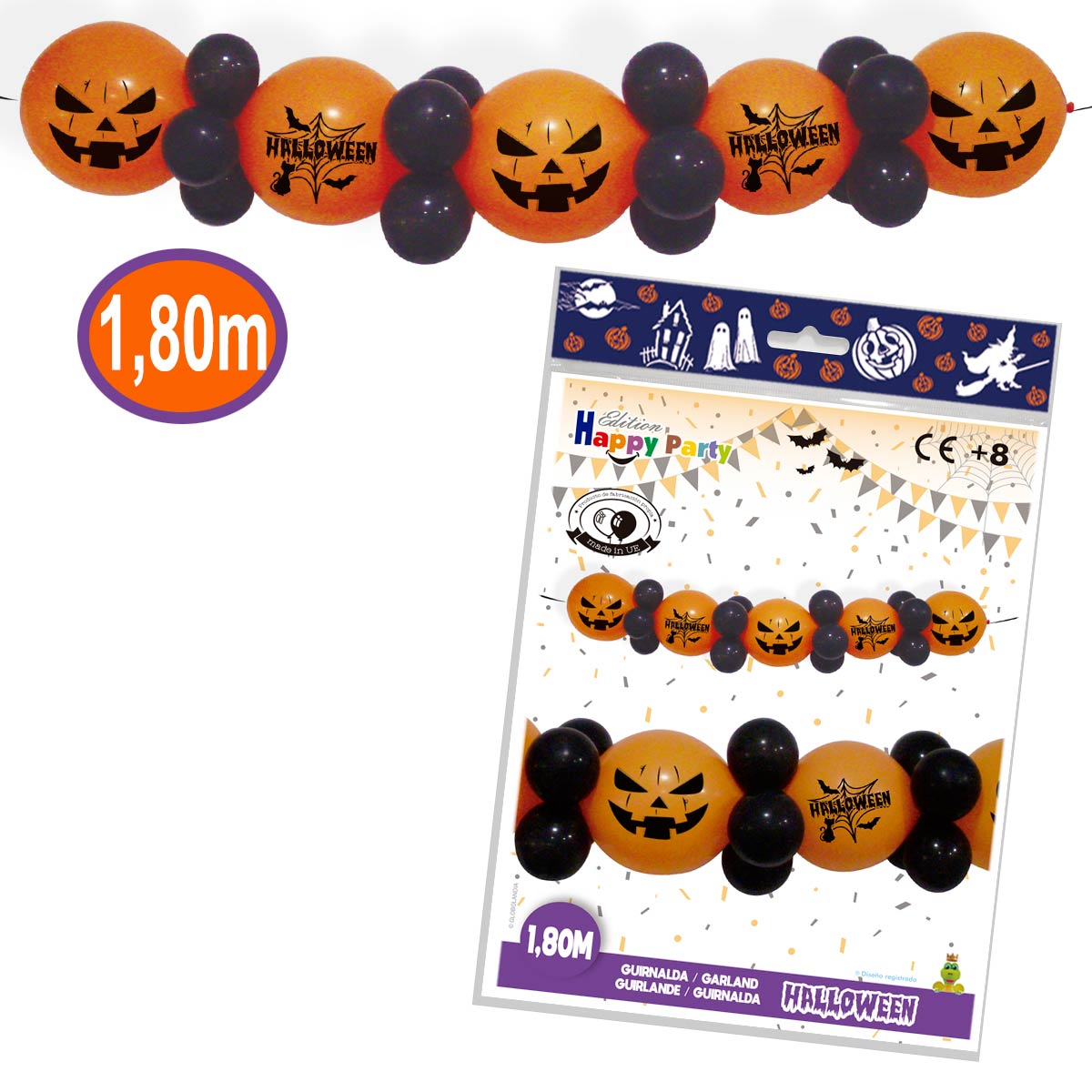 Guirnalda de 6 Globos Halloween Calabaza