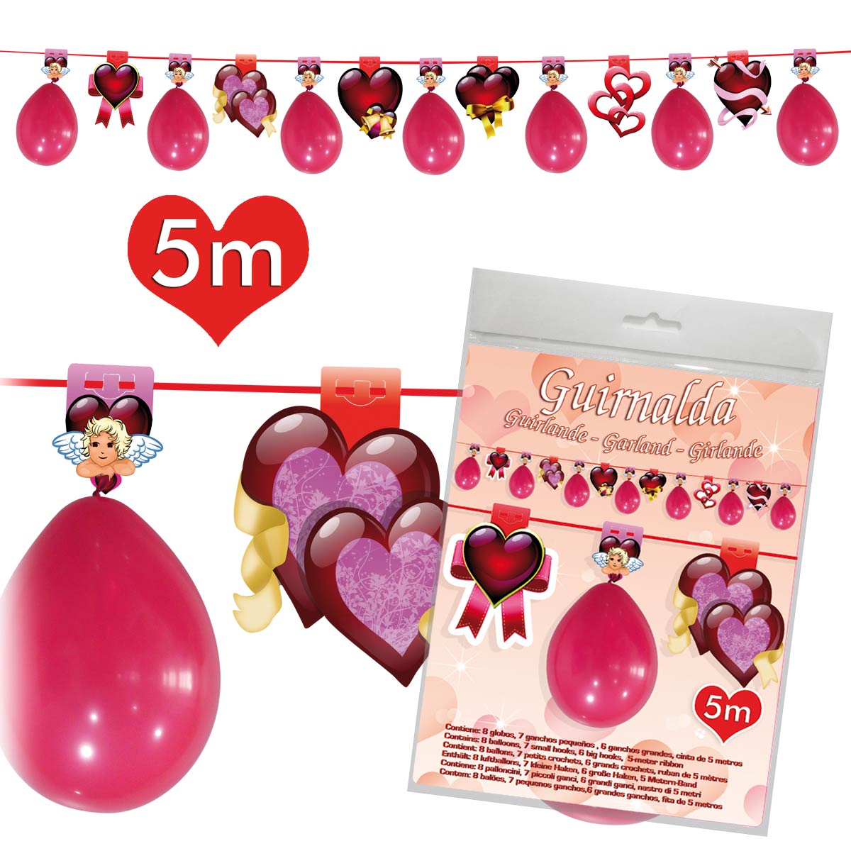 Guirnalda San Valentín con globos y corazones