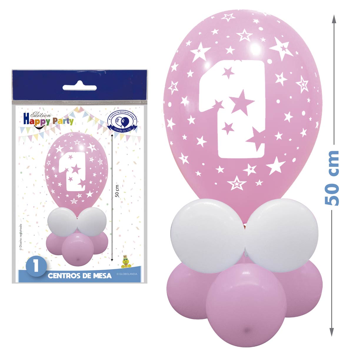 Kit Centro de Mesa Número 1 Rosa y Blanco