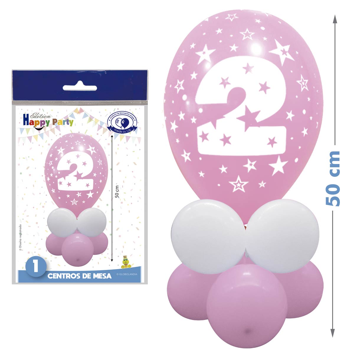 Kit Centro de Mesa Número 2 Rosa y Blanco