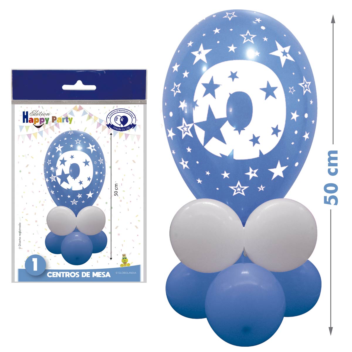 Kit Centro de Mesa Número 0 Azul y Blanco