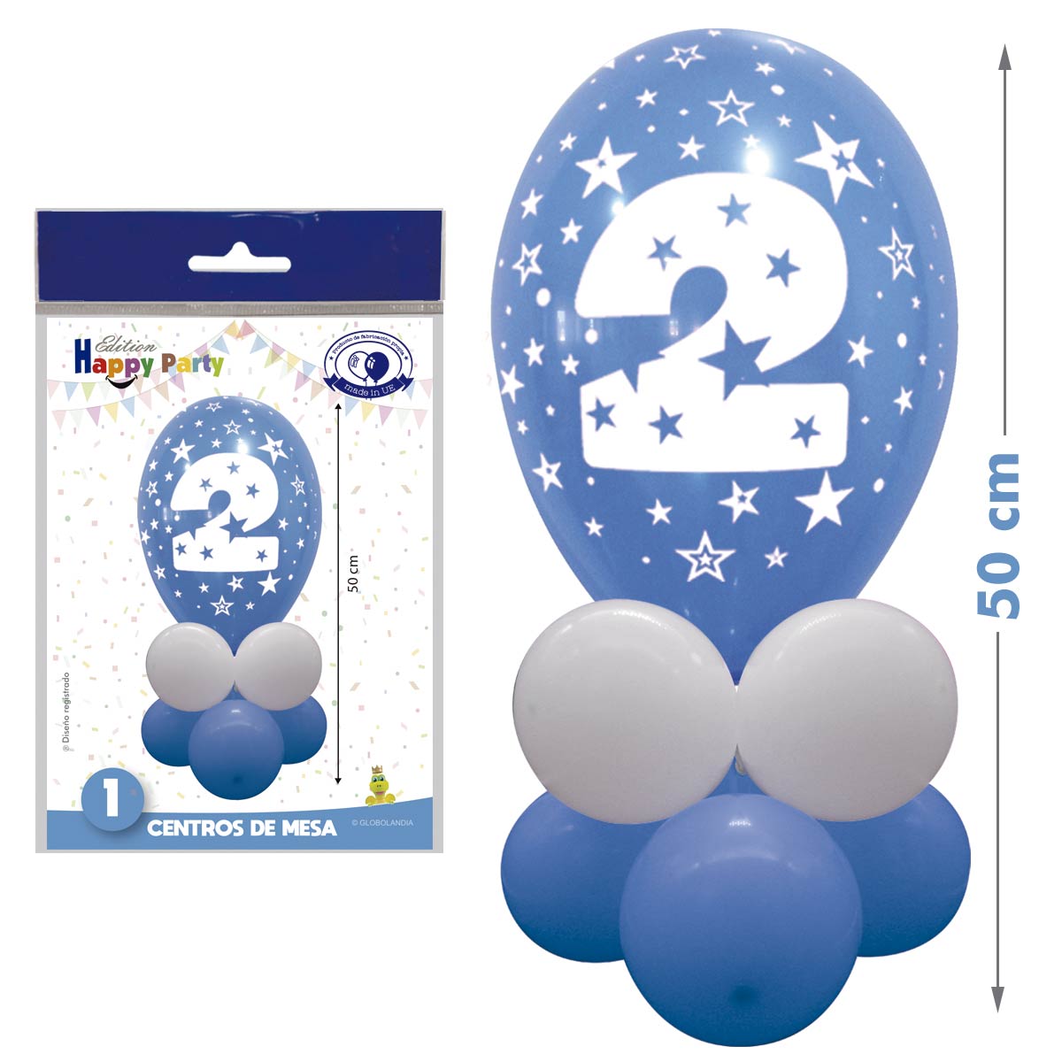 Kit Centro de Mesa Número 2 Azul y Blanco