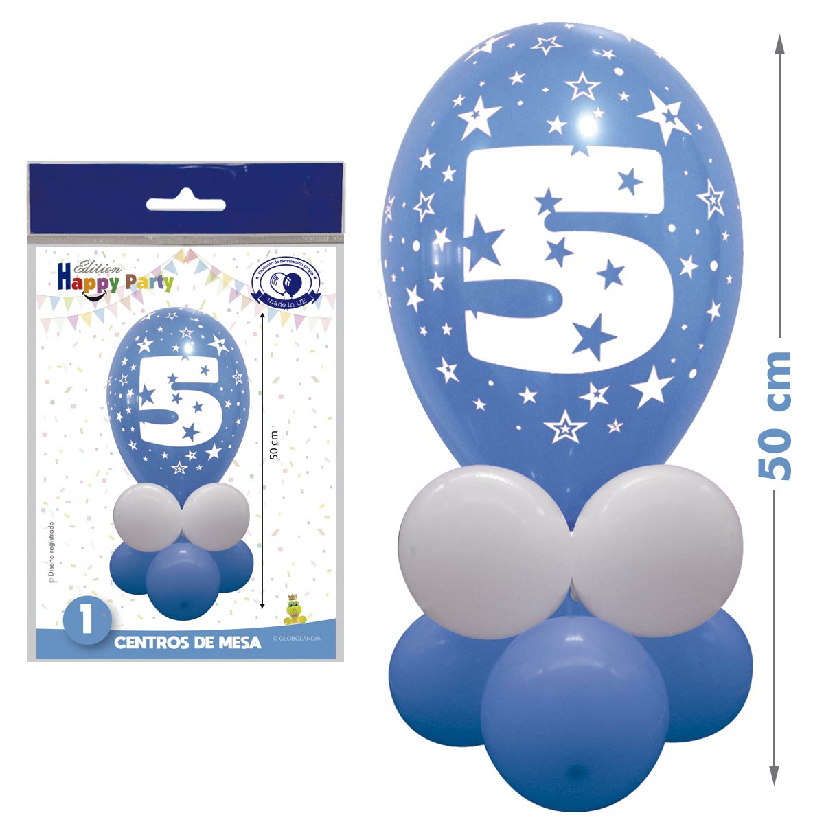 Kit Centro de Mesa Número 5 Azul y Blanco