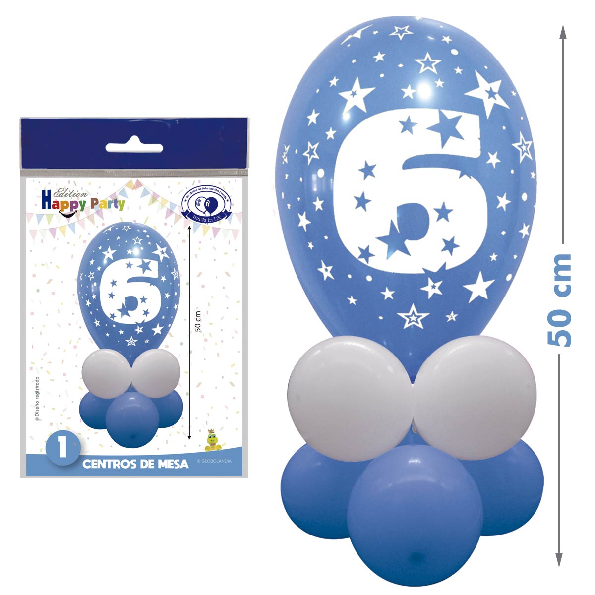 Kit Centro de Mesa Número 6 Azul y Blanco