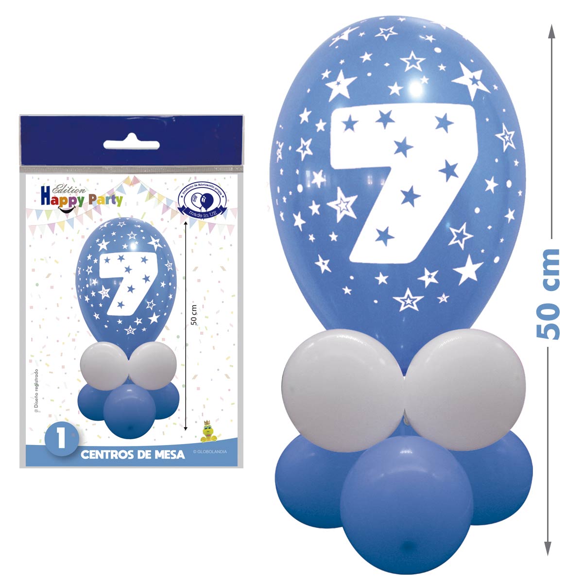 Kit Centro de Mesa Número 7 Azul y Blanco