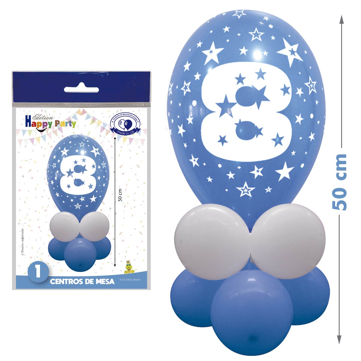 Kit Centro de Mesa Número 8 Azul y Blanco