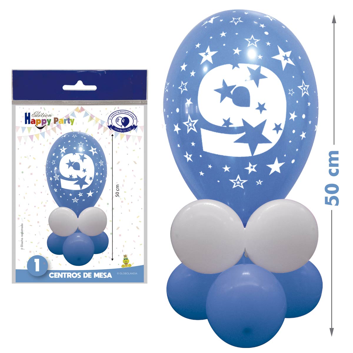 Number 9 Blue and White Table Centerpiece Kit
