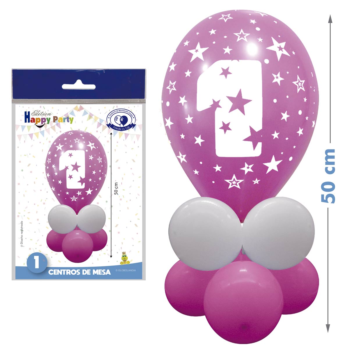 Kit Centro de Mesa Número 1 Fucsia y Blanco