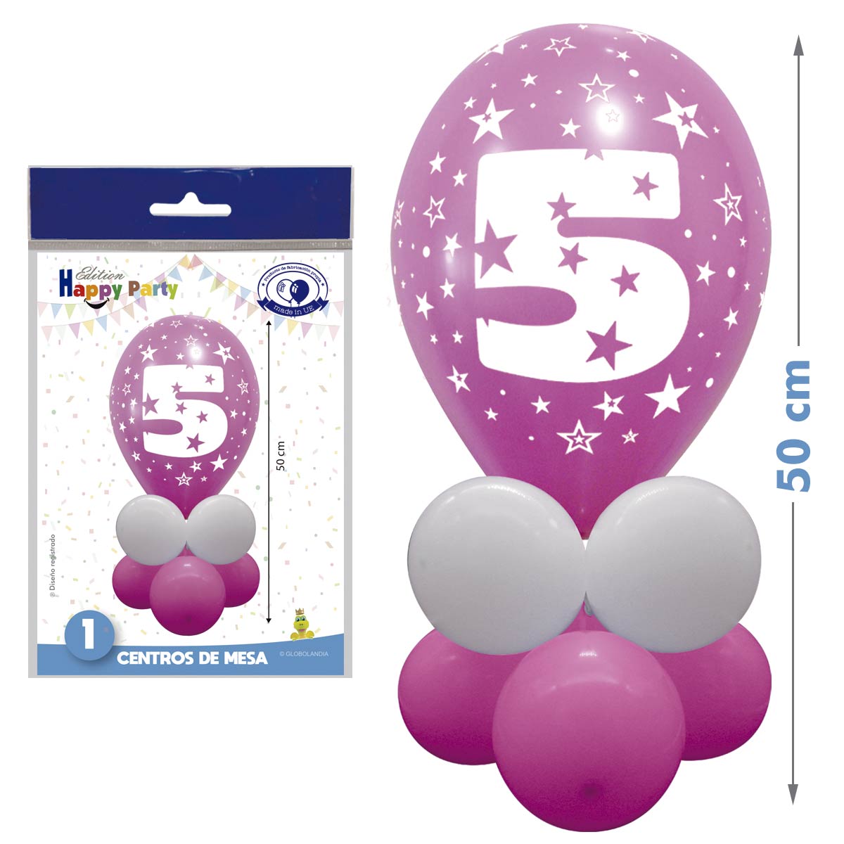 Kit Centro de Mesa Número 5 Fucsia y Blanco