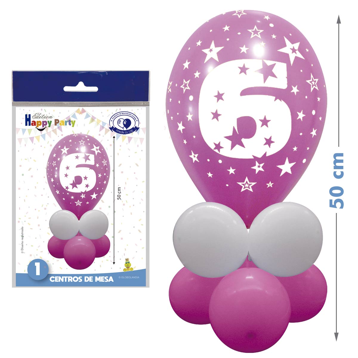 Kit Centro de Mesa Número 6 Fucsia y Blanco