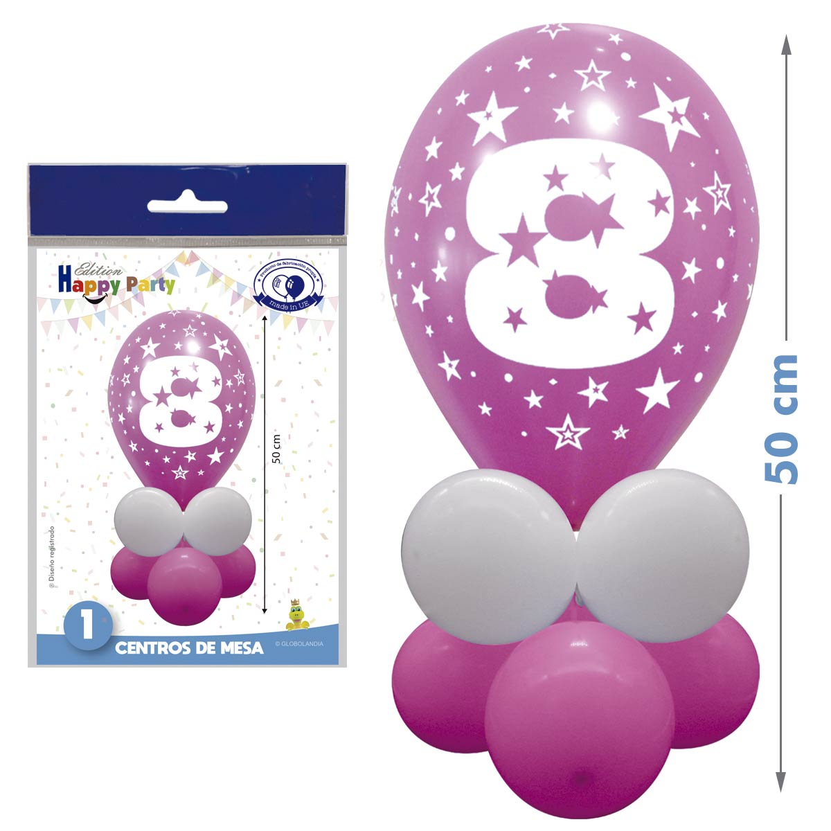 Kit Centro de Mesa Número 8 Fucsia y Blanco