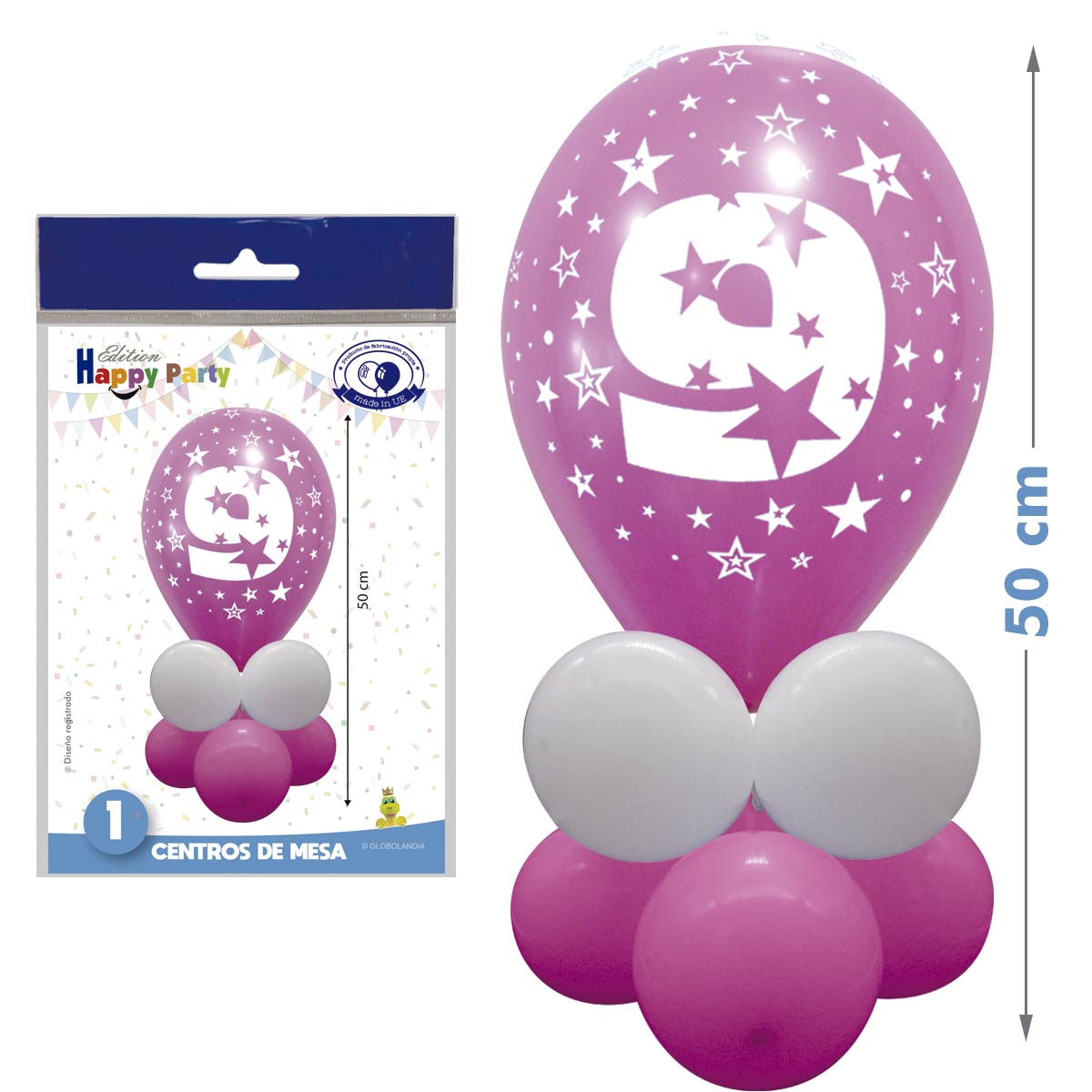 Kit Centro de Mesa Número 9 Fucsia y Blanco