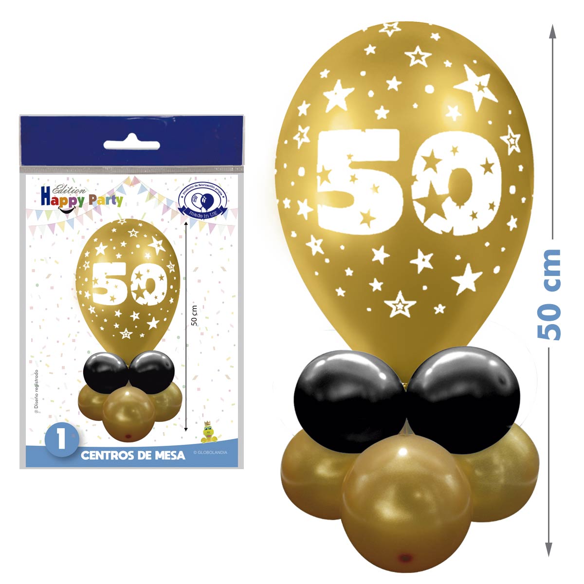 Kit Centro de Mesa Número 50 Oro y Negro