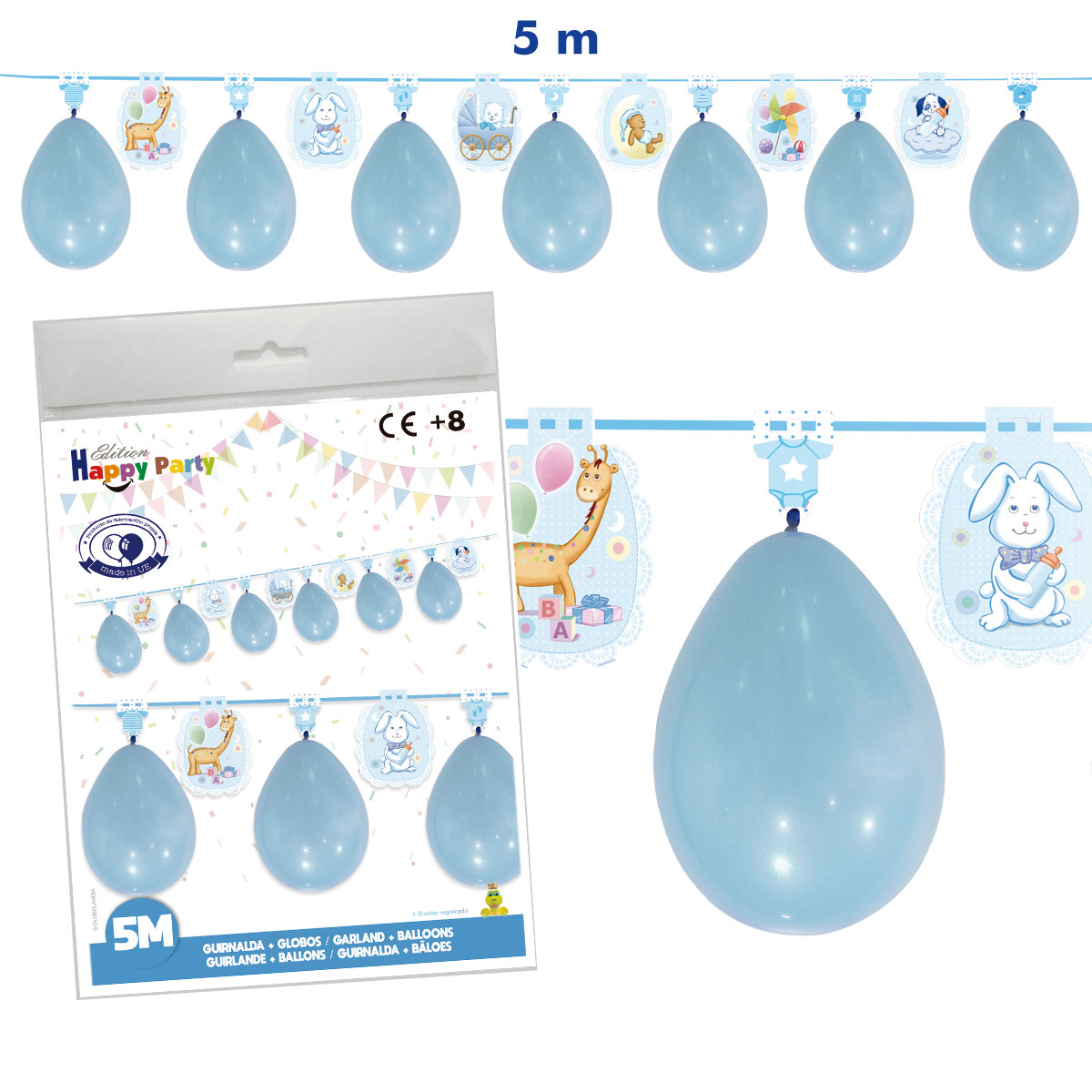 Guirnalda de Globos Bebé Celeste con Dibujos