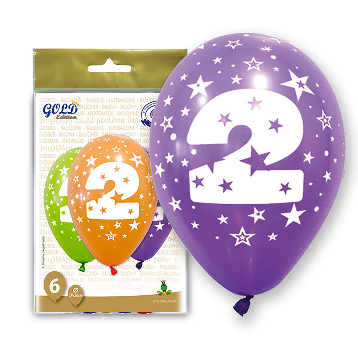 Globos Número 2 Gold Edition, colores surtidos