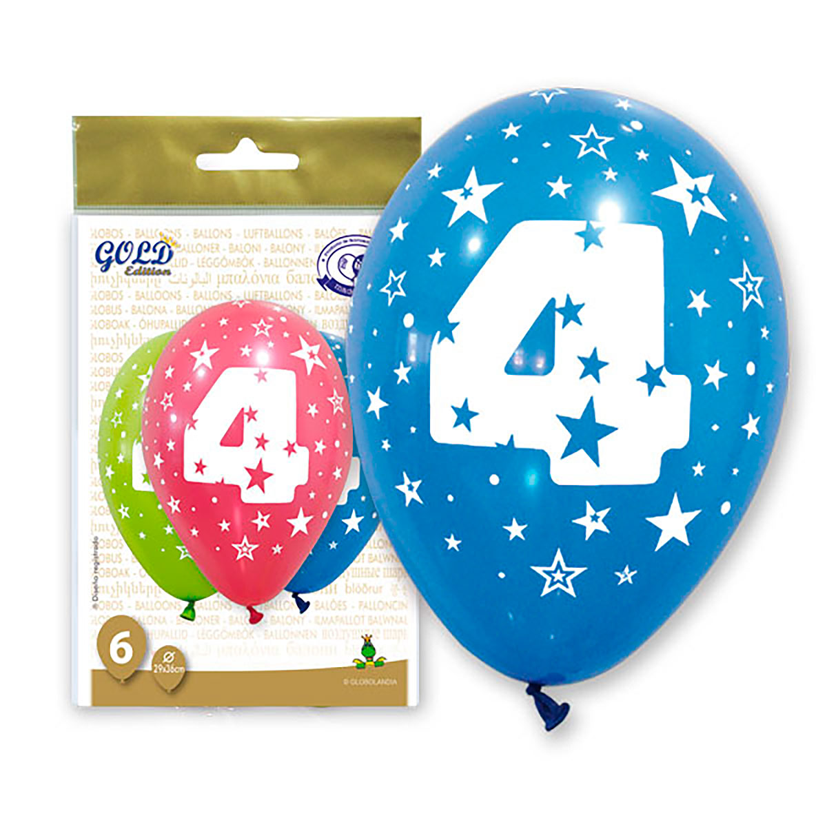 Globos Número 4 Gold Edition, 6 uds
