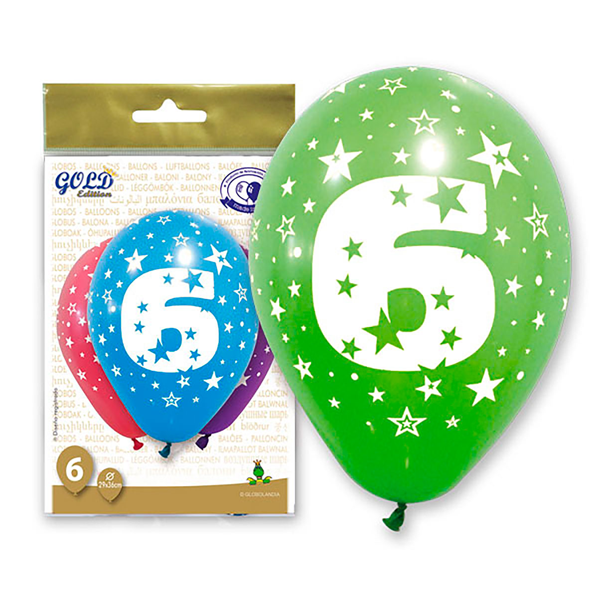 Globos Impresos Número 6 Gold Edition