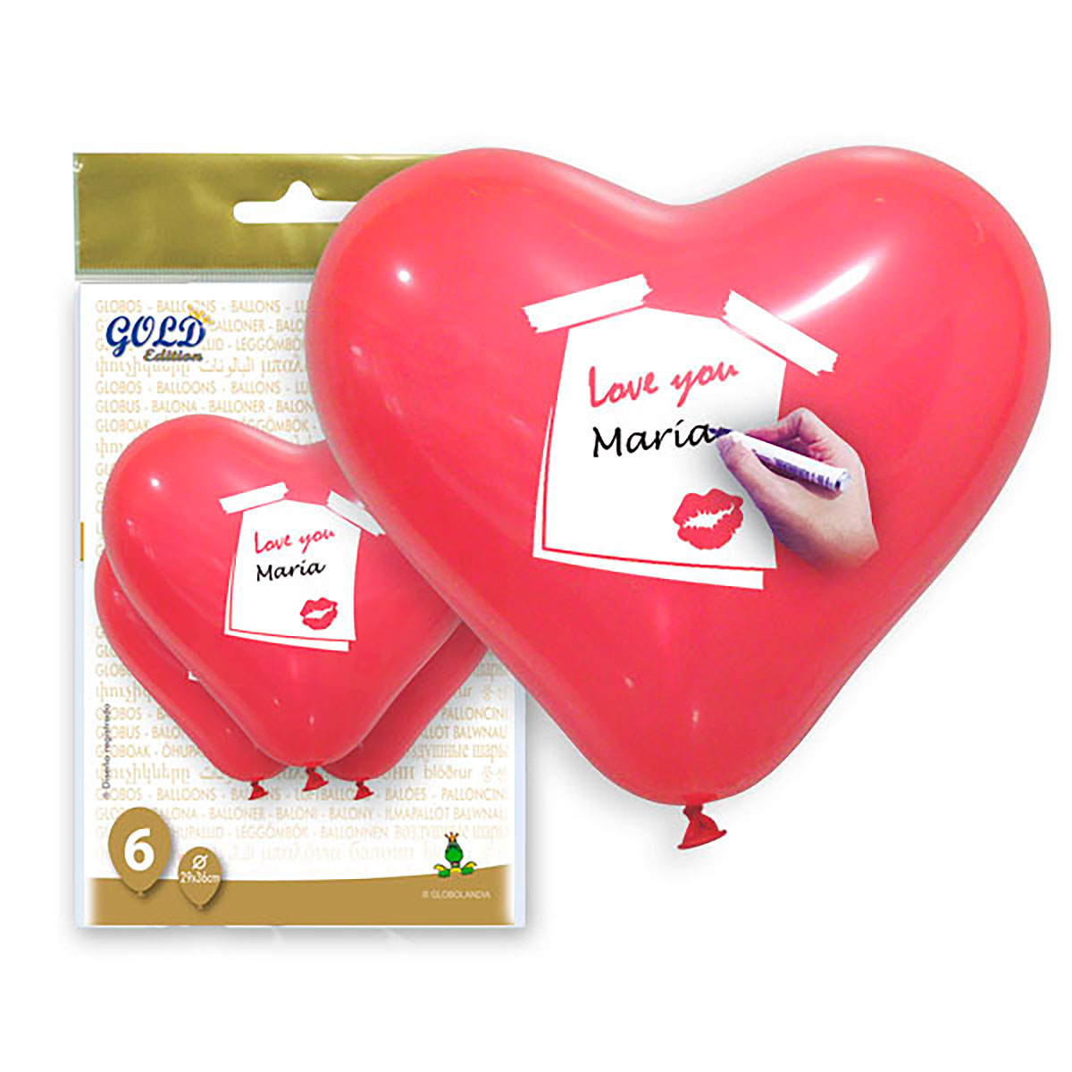 Globos Corazón Rojo Mensajes Gold Edition