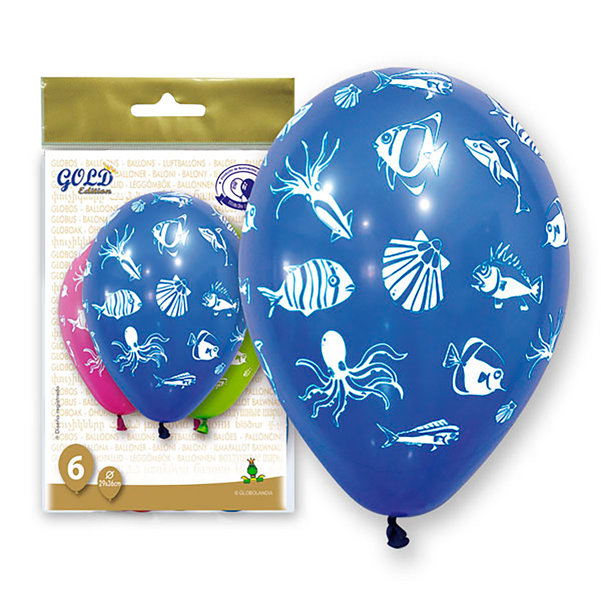 Globos Impresos Figuras del Mar 12 Pulgadas - Pack de 6