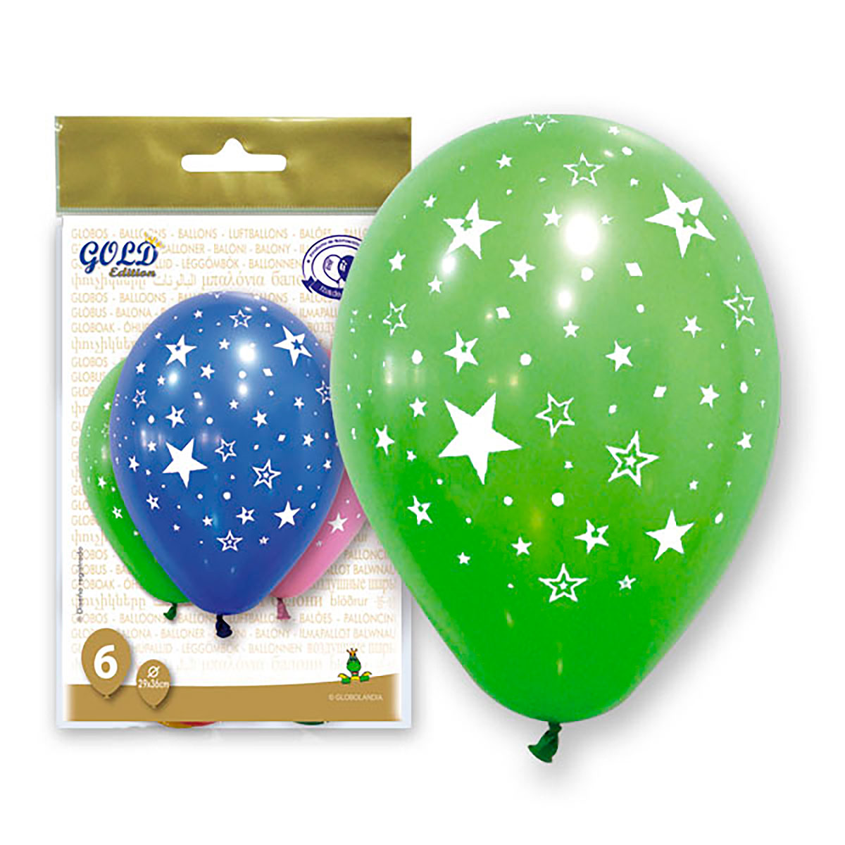 Globos Estrellas Gold Edition, bolsa de 6 unidades