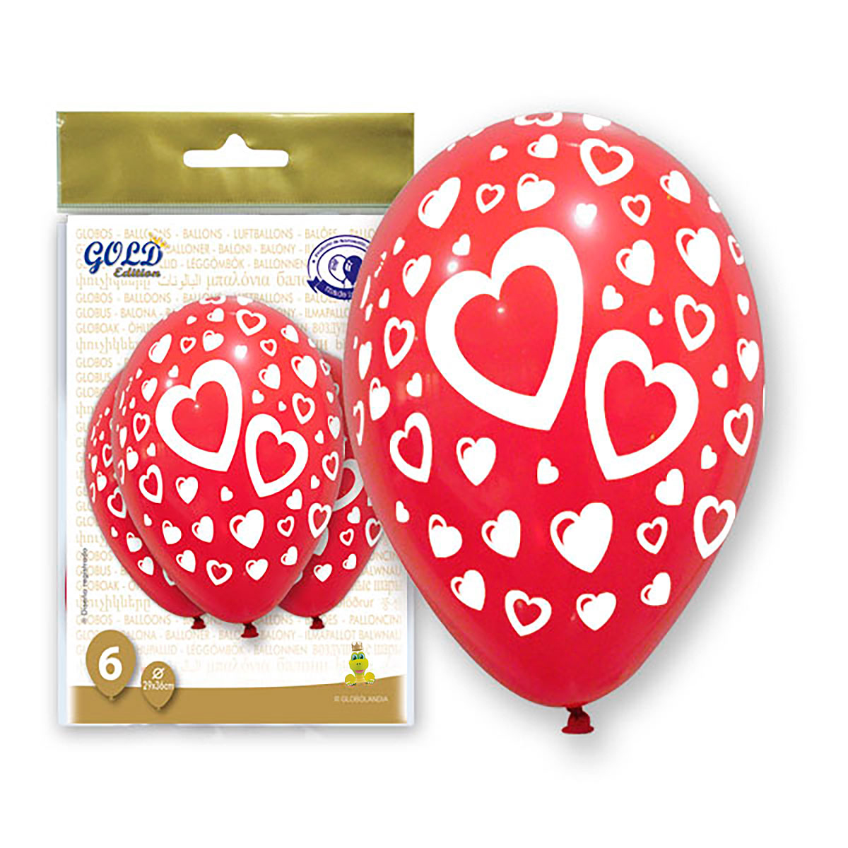 Globos Corazones Rojos Gold Edition 12" Bolsa de 6