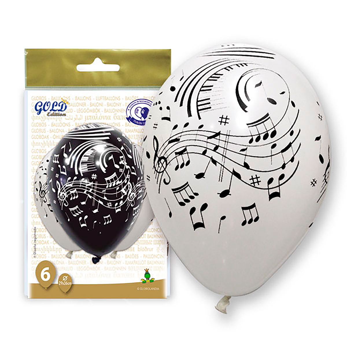 Globos Pentagrama Musical GOLD 12" bicolor blanco y negro