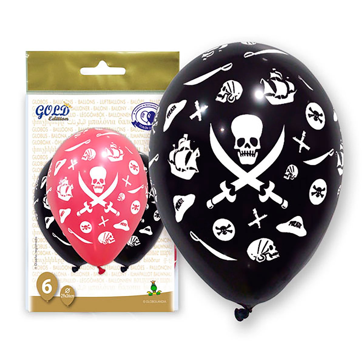 Globos Piratas Impresos 12" Bolsa 6 uds Gold Edition