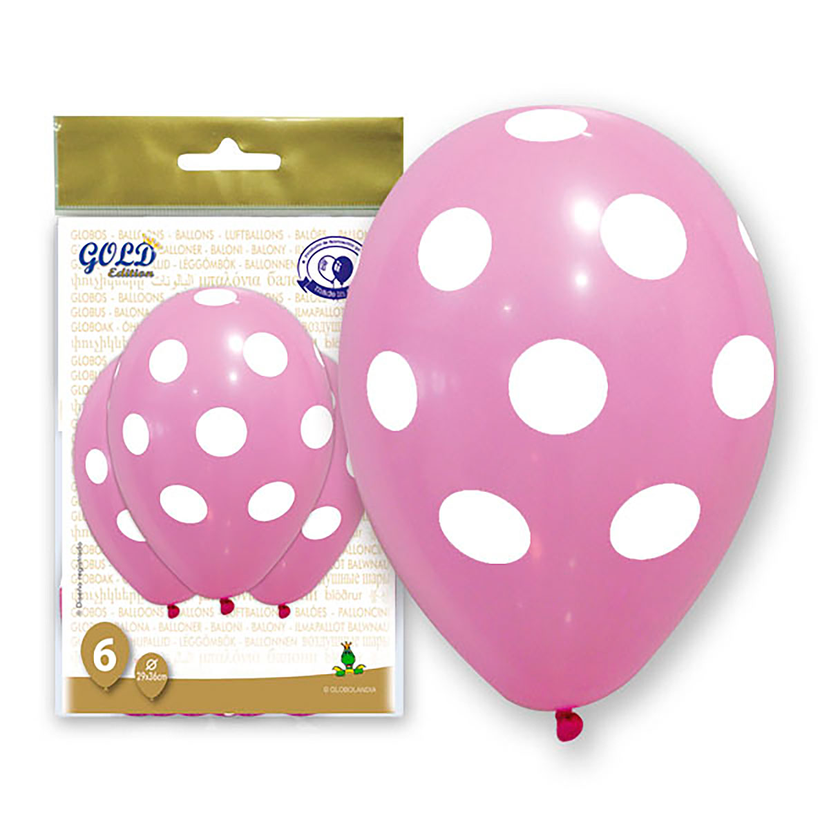 Globos Rosa con Topos Blancos Gold Edition 12" (bolsa de 6)