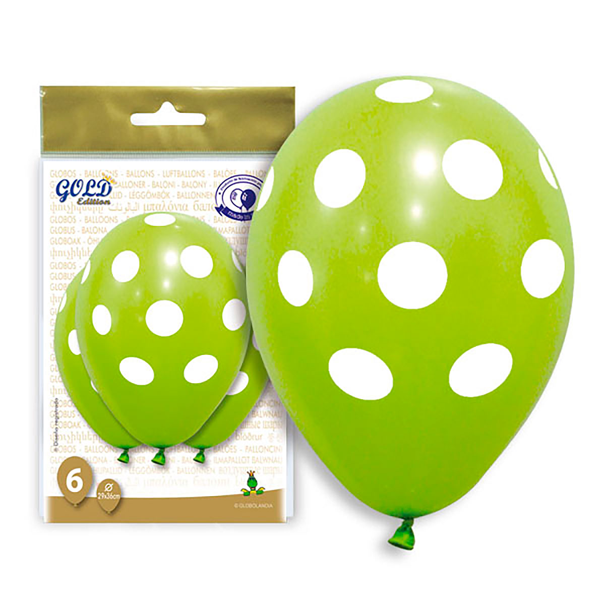 Globos verdes con topos blancos 12 pulgadas