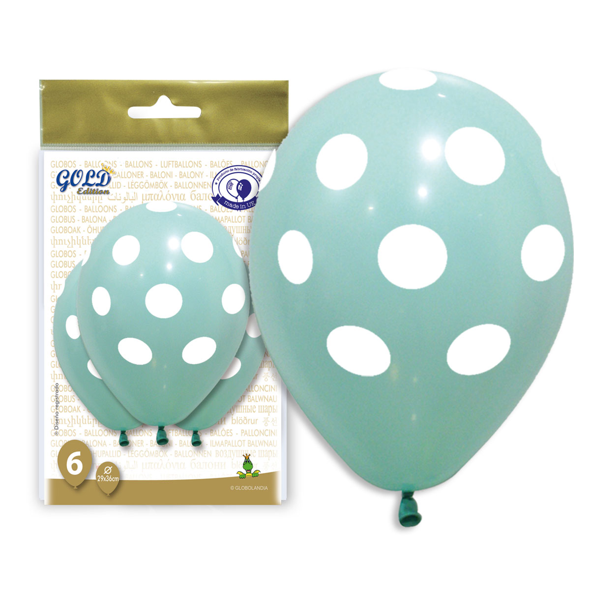 Globos Topos Agua Marina y Blanco Gold Edition