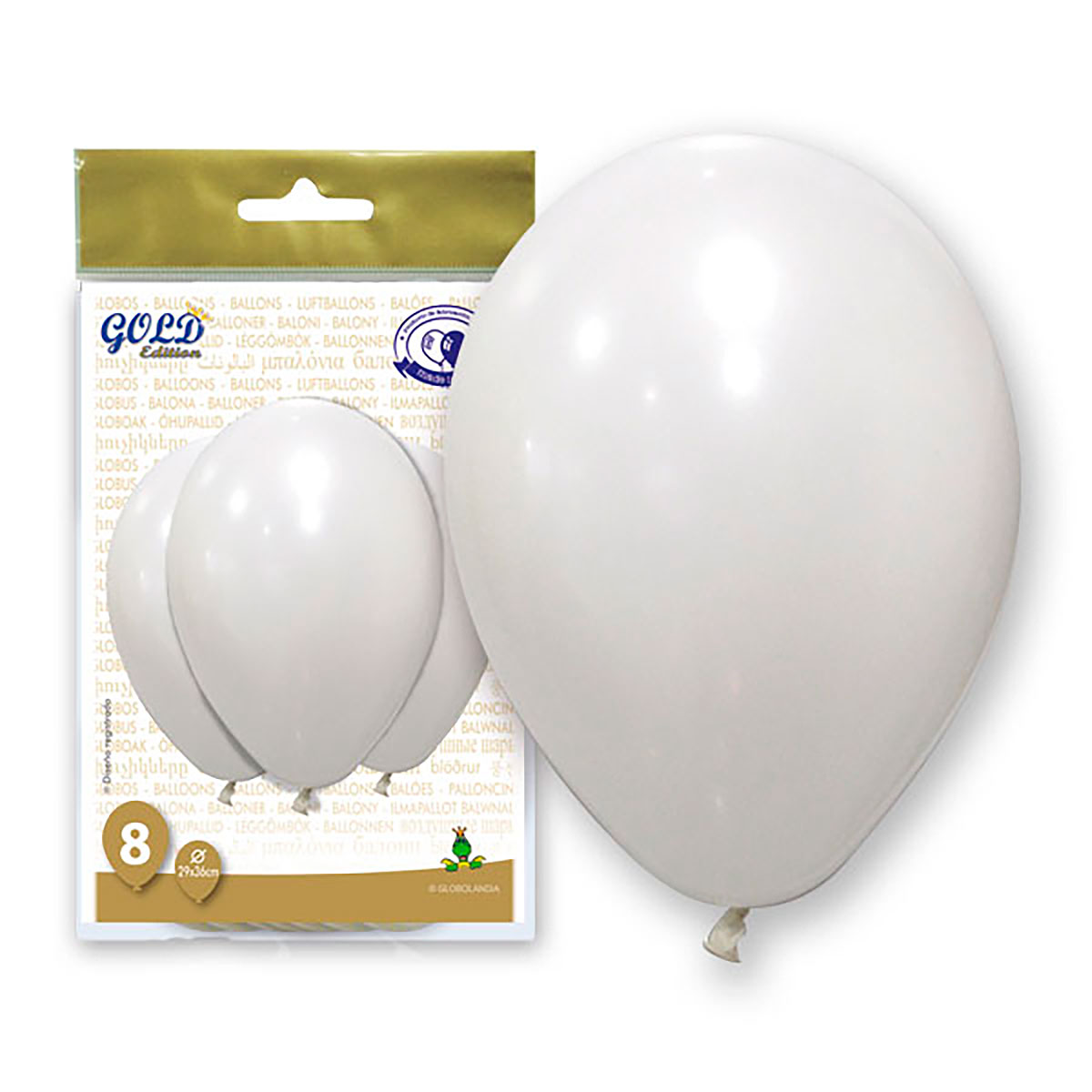 Globos Gold Blanco 12" (Bolsa de 8)