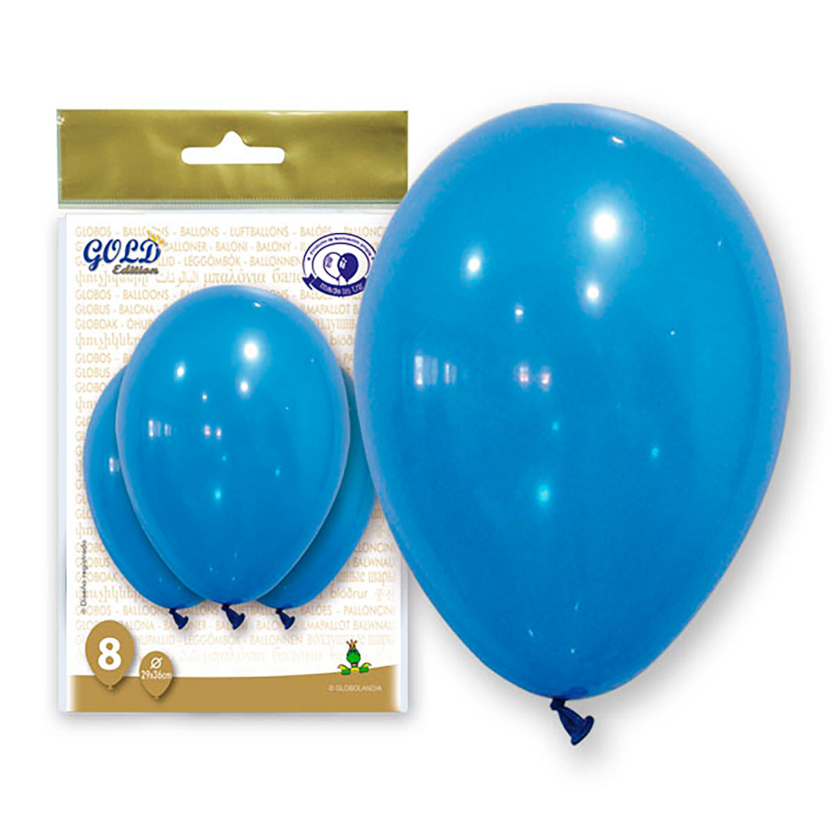 Globos Gold Edition 12" Azul Liso, bolsa de 8