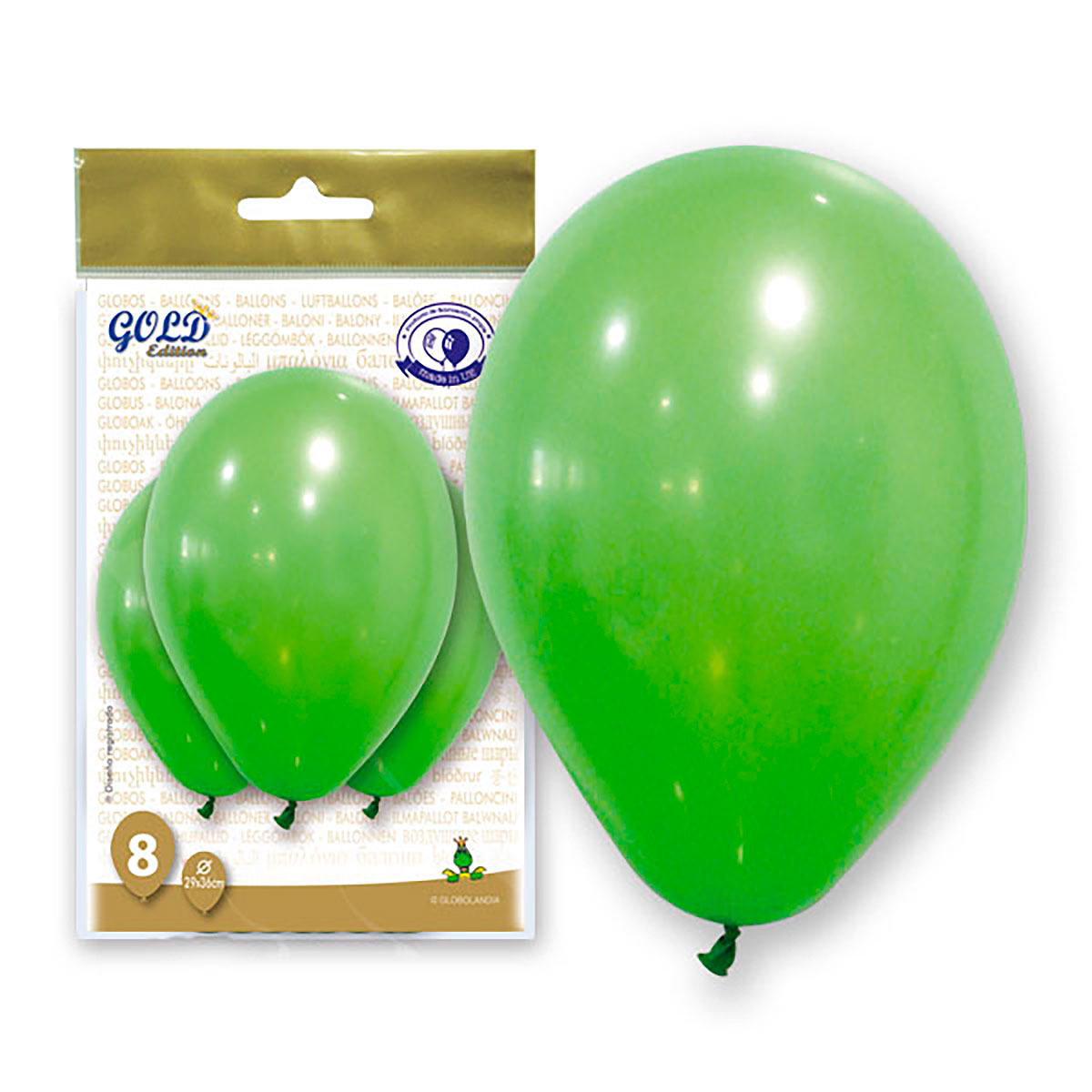 Globos Látex Verde Gama Gold 12" Bolsa 8 Uds