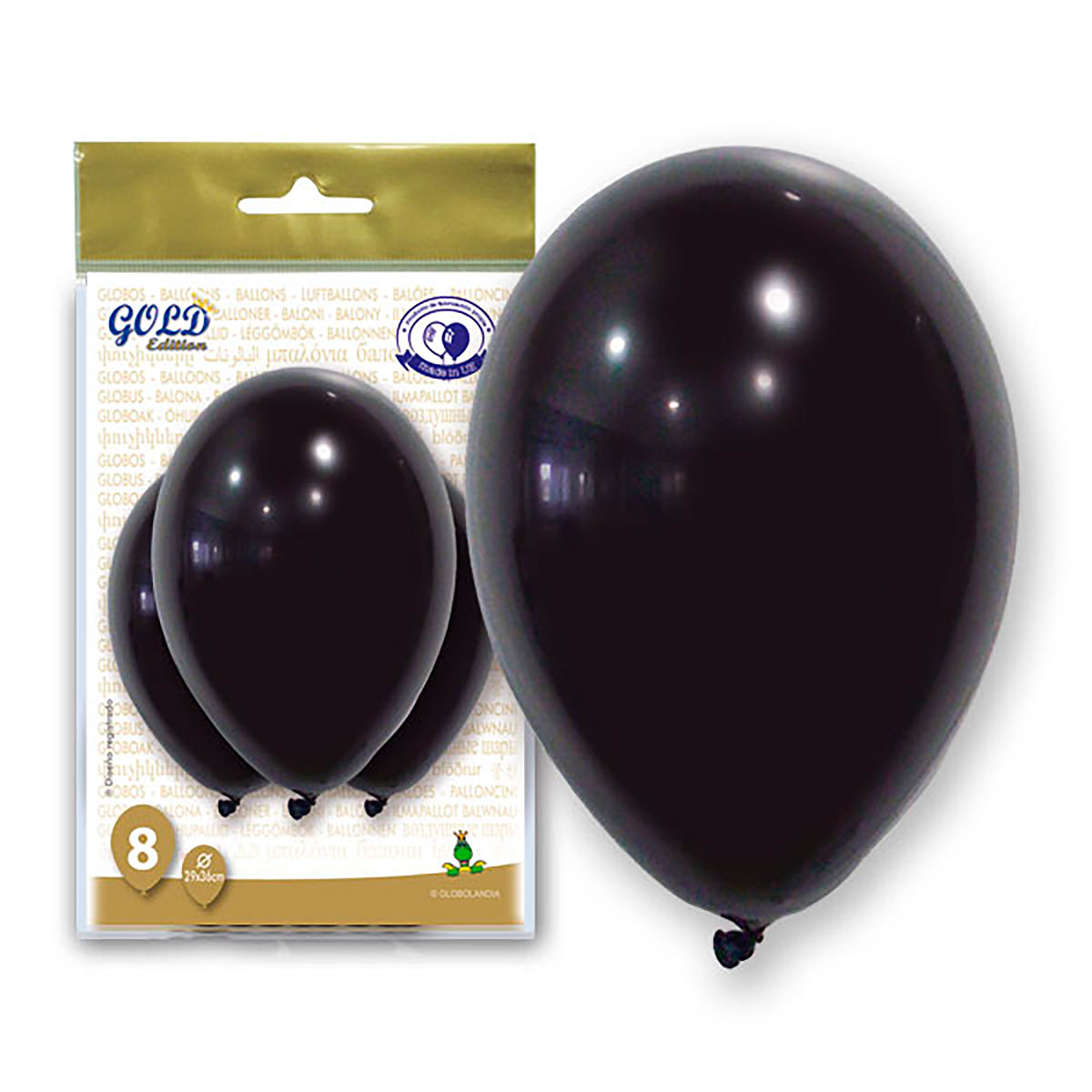Globos Gold Edition negros látex 12 pulgadas, bolsa de 8