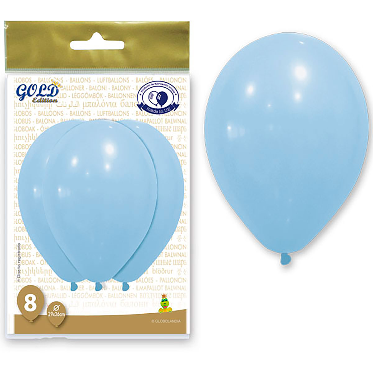 Globos Gold Edition Azul Bebé 12" pastel, bolsa de 8