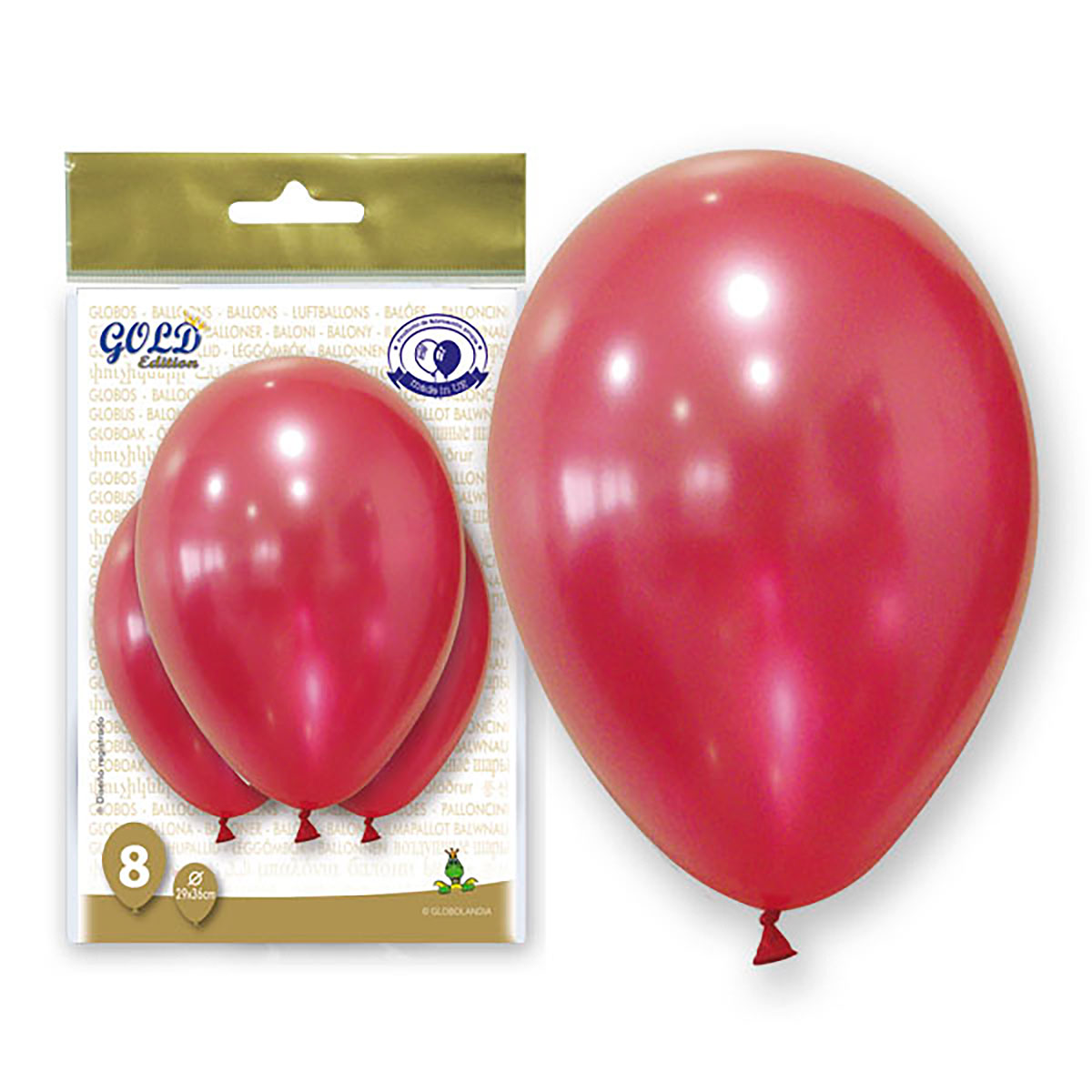 Globos Látex Metalizado Rojo 12" Gold Edition (8 uds)