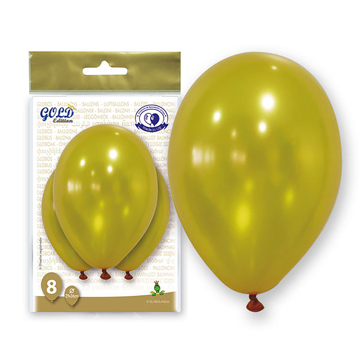Globos Metalizados Oro 12" - Bolsa de 8 unidades