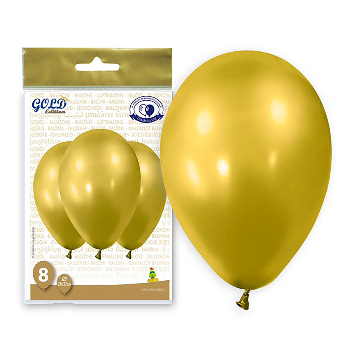 Globos Gold Edition Oro Metalizado 12" (bolsa de 8)