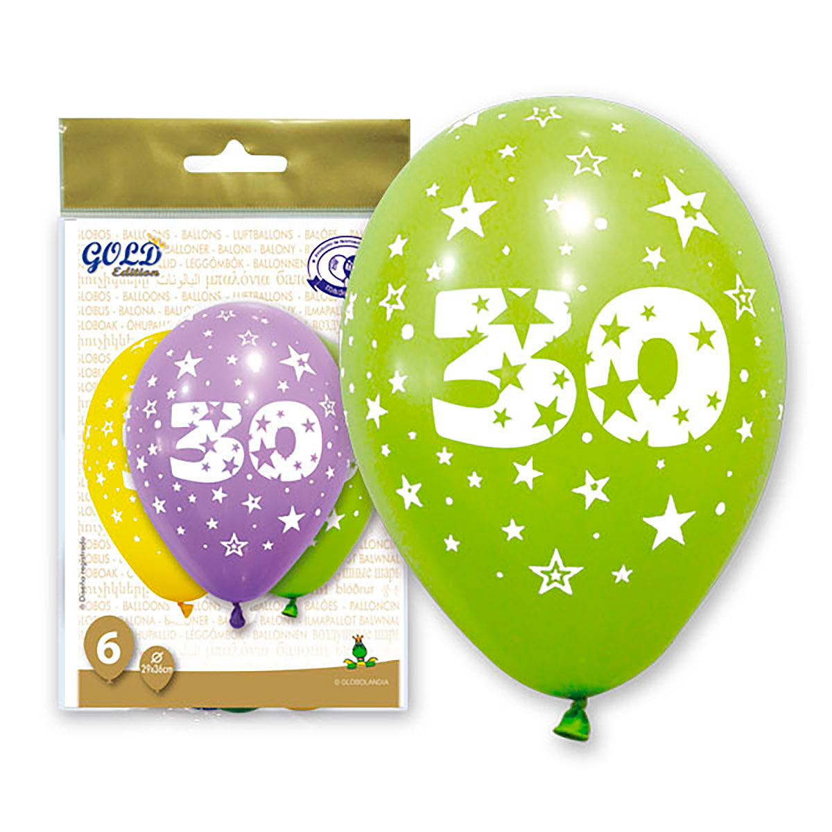 Globos Número 30 Gold Edition (bolsa de 6)