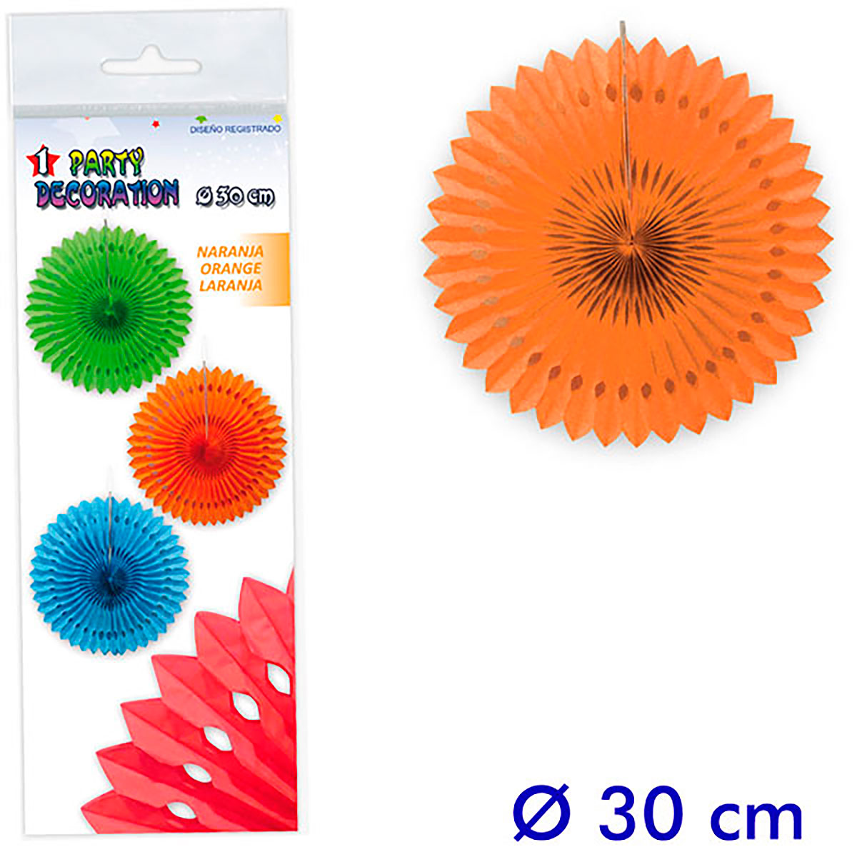 Abanico de papel naranja 30 cm