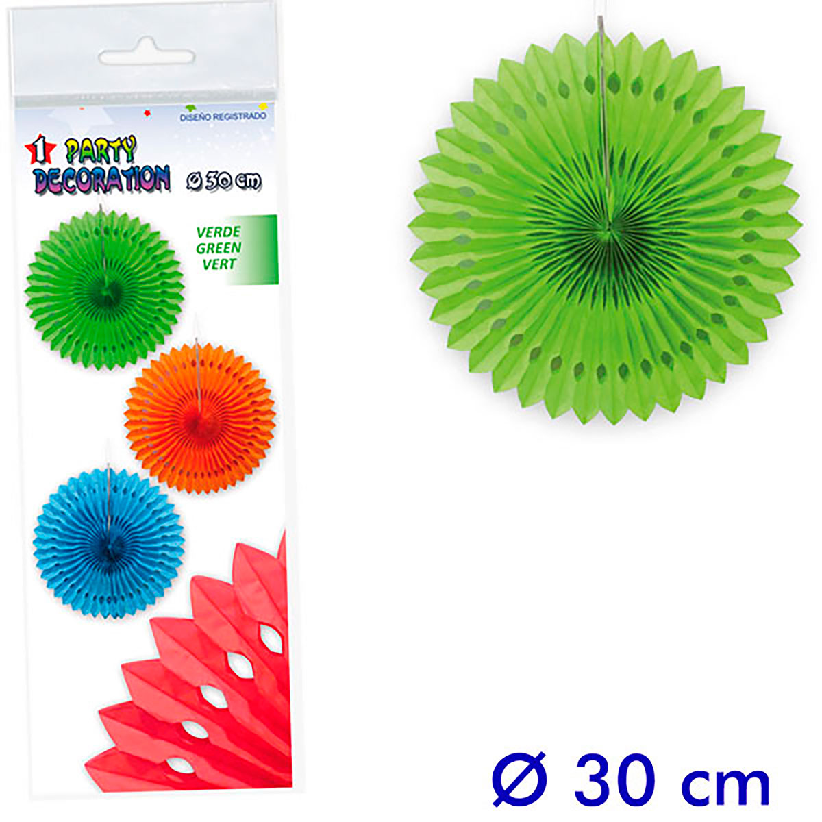 Abanico de papel verde 30 cm